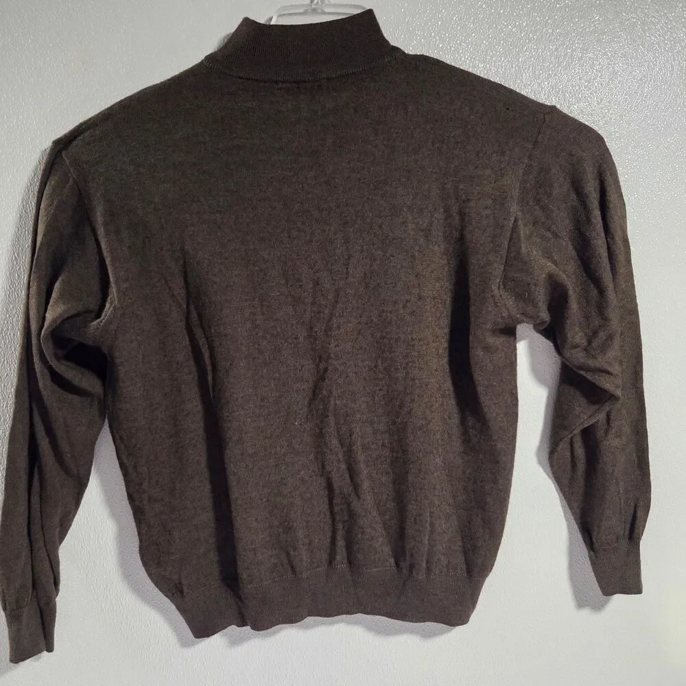 Visitor Poeta Moda Men's Sweater Merino Wool Blend Made In Italy Brown Mock L